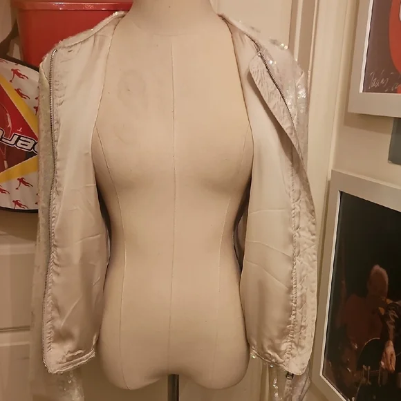Elie Tahari Sequin Bomber Jacket - Cream - Picture 6 of 8